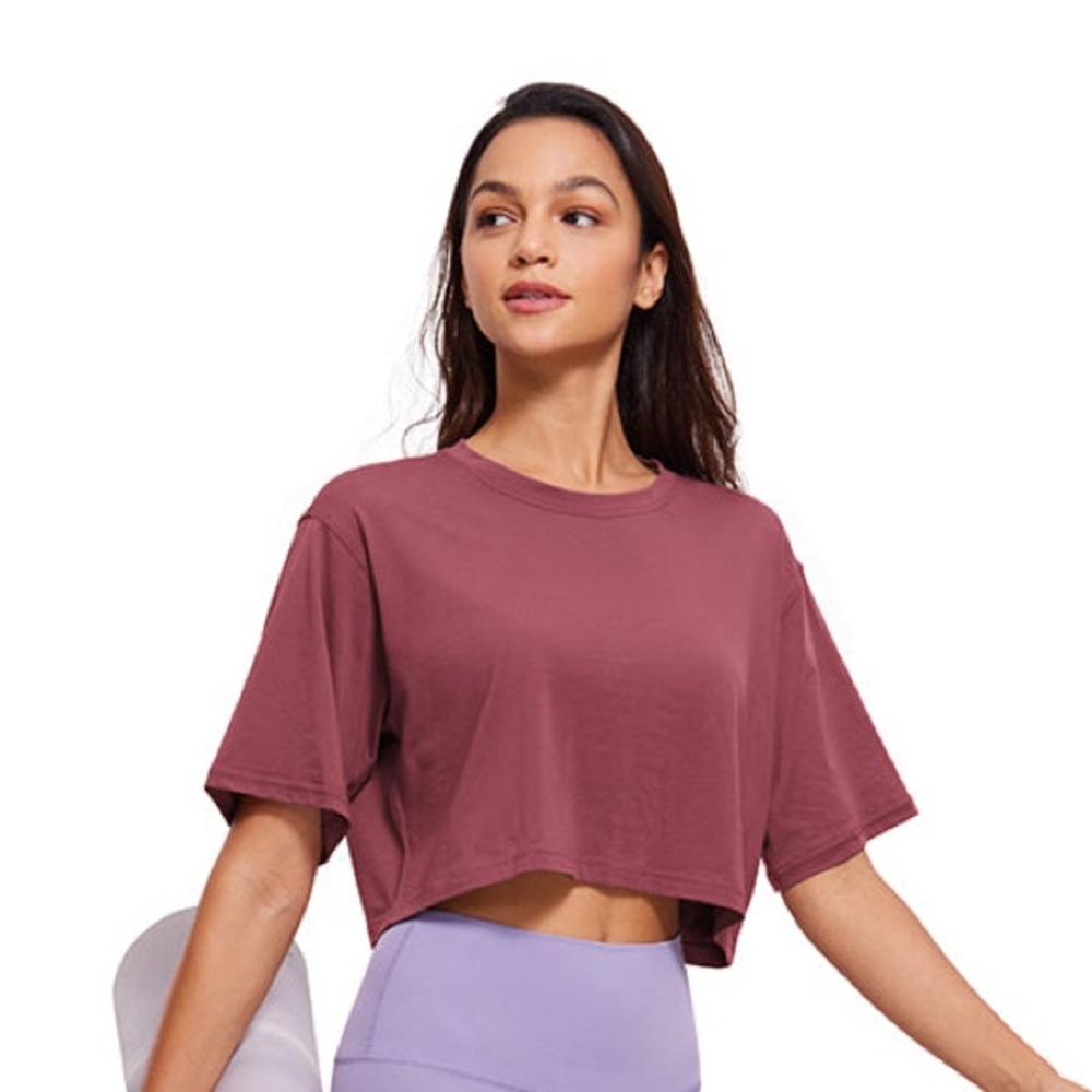 CRZ YOGA “Misty Merlot” Crop T-Shirt Short Sleeve